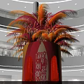 Chinese New Year Photo Spot With Red Orange Feather Firework Installation In Mall