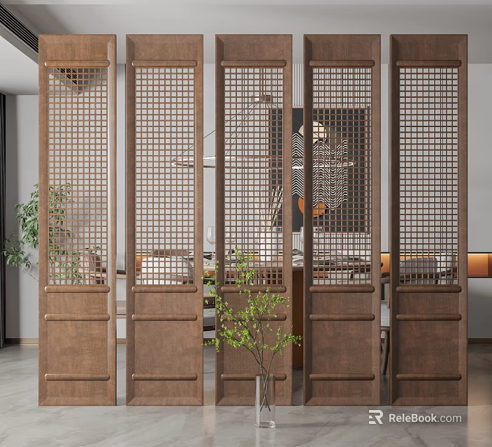 Modern Wooden Grid Design Room Divider For Interior Space Decor 3d model