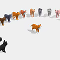 Multiple Colorful Cartoon Cat Models With One Orange in Front and Others Arranged Behind