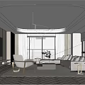 Modern Living Dining Room With Large Windows City View Beige Sofa And Ceiling Light Strips