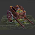 Vintage Wooden Cart with Spoked Wheels and Pottery Jars on Mossy Ground