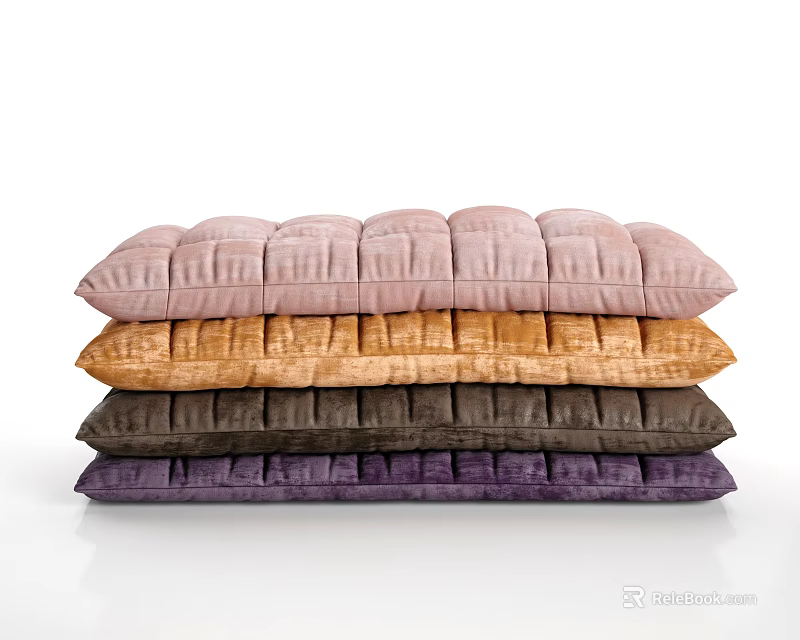 Quilted Velvet Mattresses Stacked In Pink Brown Dark Brown And Purple Shades 3d model 