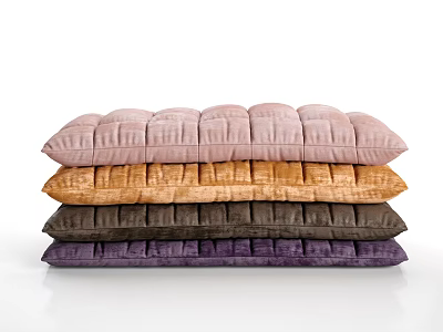 Quilted Velvet Mattresses Stacked In Pink Brown Dark Brown And Purple Shades 3d model