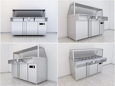Stainless Steel Commercial Functional Table With Cabinets And Protective Glass Shield 3d model