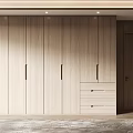Modern Minimalist Light Tone Wooden Wardrobe With Sleek Doors And Drawer Storage