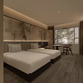 Hotel Room Interior With Beige Walls Bamboo Painting Wooden Flooring And Minimalist Design