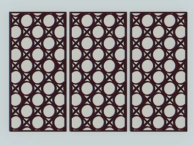 Three Dark Brown Decorative Panels With Geometric Circle And Cross Patterns 3d model