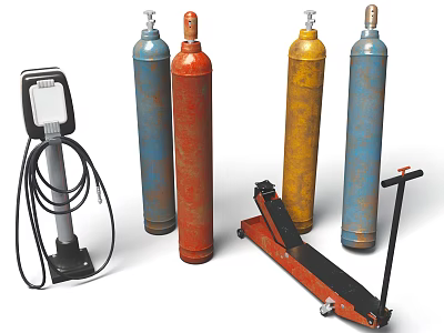 Industrial Equipment Collection Featuring Gas Cylinders Hand Pump And Hydraulic Jack 3d model