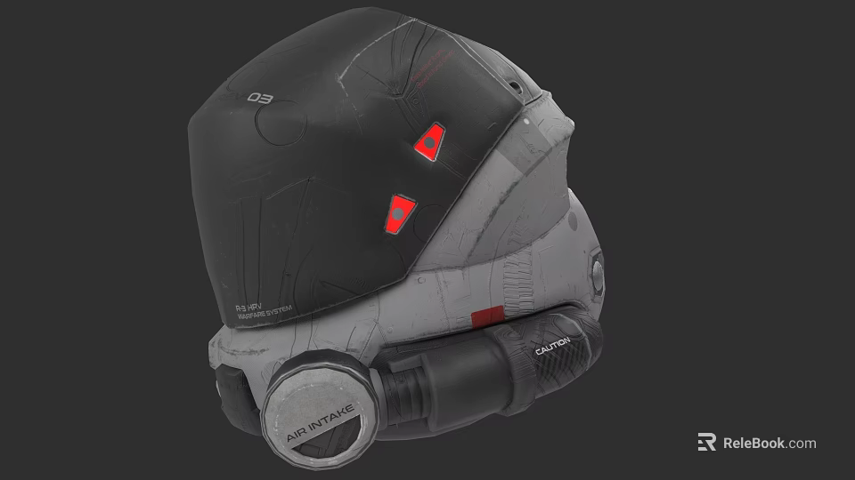 Game Movie Character Helmet With Black Gray Design Red Accents And Mechanical Details 3d model 