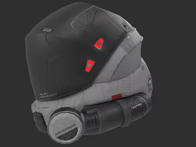 Game Movie Character Helmet With Black Gray Design Red Accents And Mechanical Details 3d model