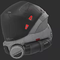 Game Movie Character Helmet With Black Gray Design Red Accents And Mechanical Details