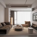 Modern Living Room Interior With Brown Sofa Accent Chair Coffee Table Floor Lamp And Fireplace
