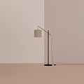 Modern Minimalist Floor Lamp With Beige Fabric Shade And Wooden Stand