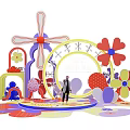 Artistic Floral Installation Design With Vibrant Flowers And Creative Decorative Structures 3d model
