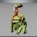 Female Character In Bikini Riding Green Monster With Yellow Umbrella And Sunglasses