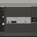 Modern Minimalist Wooden Side Cabinet With LED Display Shelves And Built In Kitchen Appliances