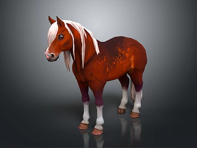 Brown Horse With White Mane And White Hooves Standing On Gradient Gray Background 3d model