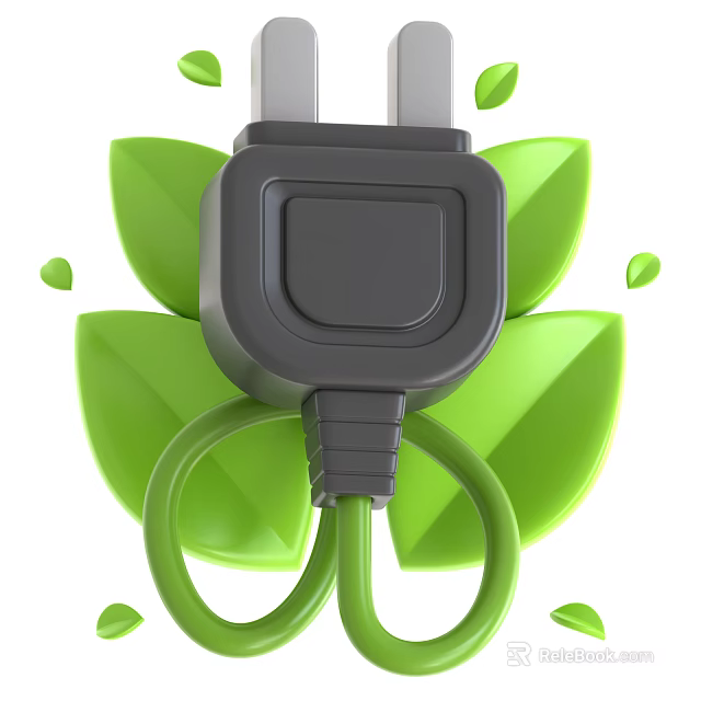 Decorative Ornament Set With Black Plug Green Leaves And Green Wire 3d model 