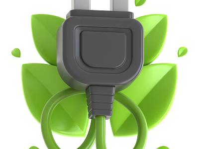 Decorative Ornament Set With Black Plug Green Leaves And Green Wire 3d model