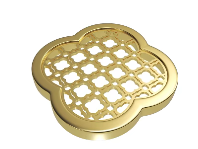 Elegant Golden Clover Shaped Decorative Tray with Intricate Hollow Pattern 3d model
