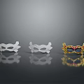 Colorful Animal Themed Masks in White Transparent and Gold on Black Background with Reflections