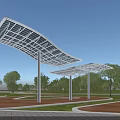 Modern Solar Pergola Structure With White Columns Green Grass And Trees 3d model