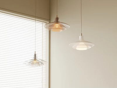 Modern Pendant Lights With Different Designs Hanging Near White Blinds And Light Walls 3d model