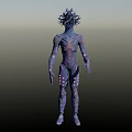 Sci Fi Fantasy Game Movie Character With Dark Skin Spiked Head Pink Spots Stripes