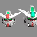 White Mecha Robot Head Models With Green Red Details And Angular Design 3d model