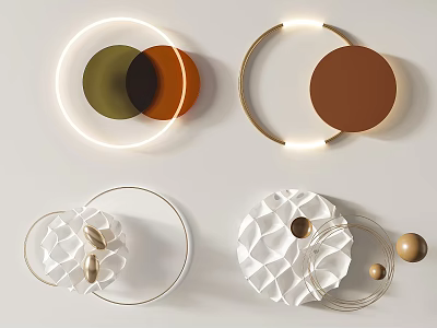 Modern Wall Decor With Illuminated Hoops Colored Circles And Textured Elements 3d model