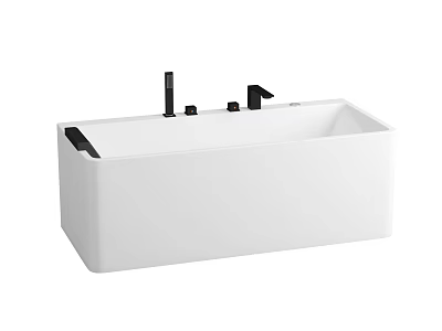 Contemporary White Freestanding Bathtub With Black Faucet And Metal Fixtures 3d model