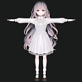 Woman With Long Pink Purple Gradient Hair In White Dress Arms Outstretched Black Background