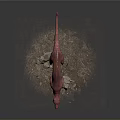 Pink Dinosaur Like Creature With Sharp Teeth Ferocious Posture Standing On Rock In Gray Background