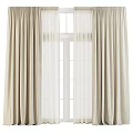 Striped linen curtains with tulle 3d model