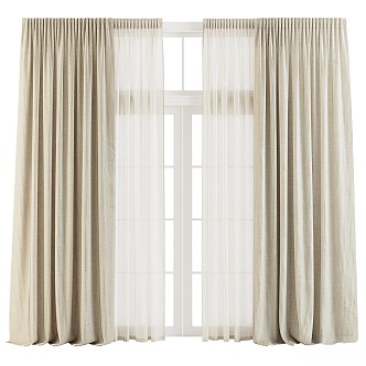 Striped linen curtains with tulle 3d model