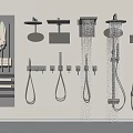 Modern Black Shower Systems Various Wall Mounted Handheld And Rainfall Heads With Shelf 3d model