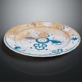 Floral Pattern Decorative Plate Featuring Blue White Brown Colors And Circular Design 3d model