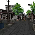 Traditional Chinese Commercial Street with Ancient Architecture Stone Paved Road and Shop Signs