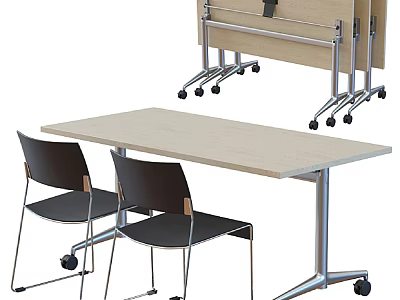 Light Colored Office Desk With Wheels And Black Chairs For Workspace Setup 3d model
