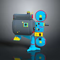 Vintage Film Projector Equipment with Blue Yellow Gray Design Star Patterns and Film Reels