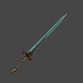 Ornate Fantasy Sword With Teal Blade Twisted Hilt And Metallic Design Elements