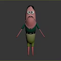 Cartoon Character With Pink Body Beard Wearing Green Shirt Yellow Shorts And Sunglasses