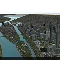 Aerial Modern Urban Planning View With River Skyscrapers Bridges And Green Spaces