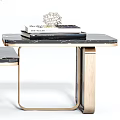 Elegant Black Marble Coffee Table With Gold Legs Dried Pampas Grass Books And Vase
