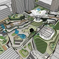 Modern Urban Commercial Complex With High Rise Buildings Central Square And Green Spaces