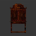 Antique Wooden Chair With Carved Details Ornate High Backrest And Armrests