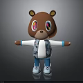 Cute Brown Cartoon Bear with Big Colorful Eyes Wearing White Coat Blue Pants White Shoes