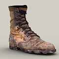 Worn Brown Leather High Top Work Boots With Laces And Thick Worn Soles 3d model