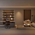 Elegant Modern Office Interior With Desk Office Chairs Bookshelf Sofa And Fireplace