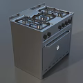 Modern Stainless Steel Gas Stove With Oven Multiple Burners And Control Knobs 3d model
